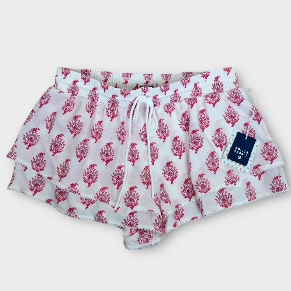 Roller Rabbit x Target Ruffle Shorts Womens Medium White Pink Floral Block Print